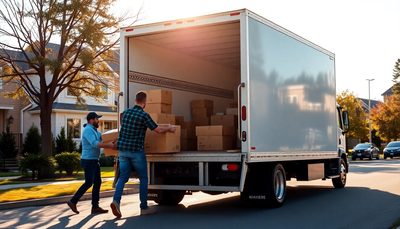 Reliable Calgary moving help near me: Skilled movers load boxes into a clean truck, ensuring a smooth relocation experience for customers in Calgary.