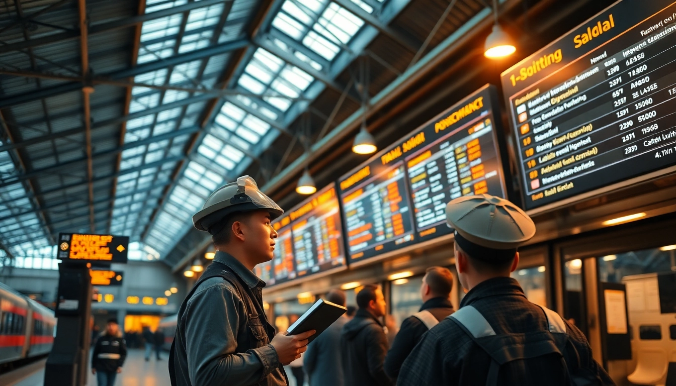 Railway Jobs recruitment announcement with engineers and train station setting for job aspirants