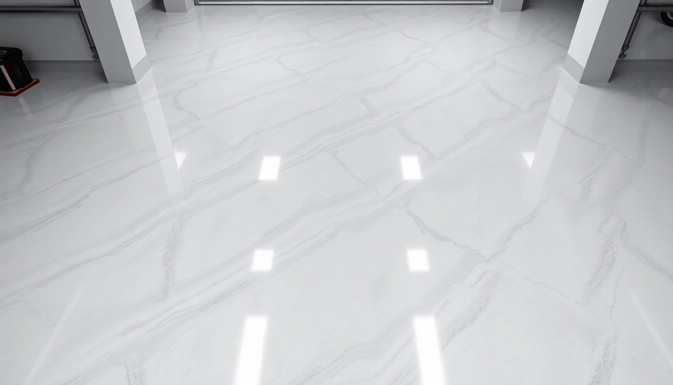 Professional epoxy resin floor being installed in a modern commercial space for durability and